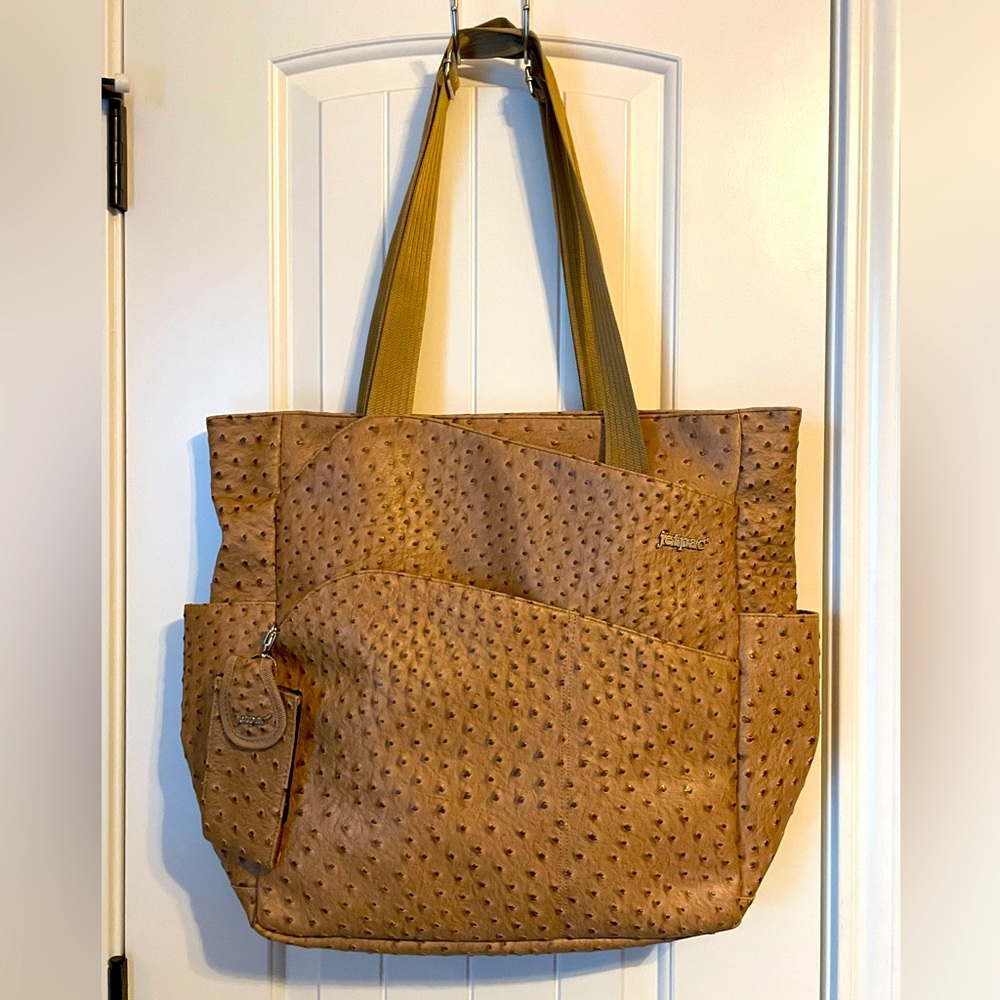 Travel Tote Jet Pac Jet Set Life is Tennis Elite Tote Ostrich Camel
